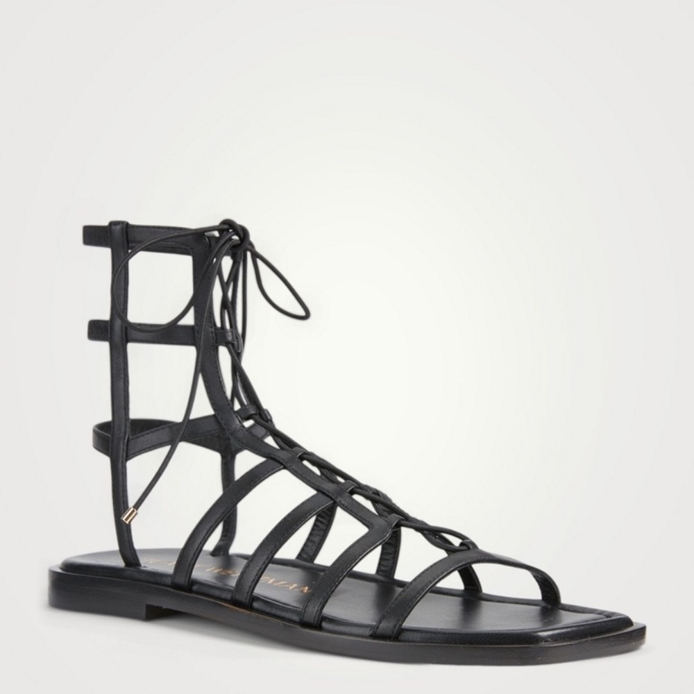 Stuart Weitzman Kora Lace-Up Gladiator Sandals Black Leather Size 7